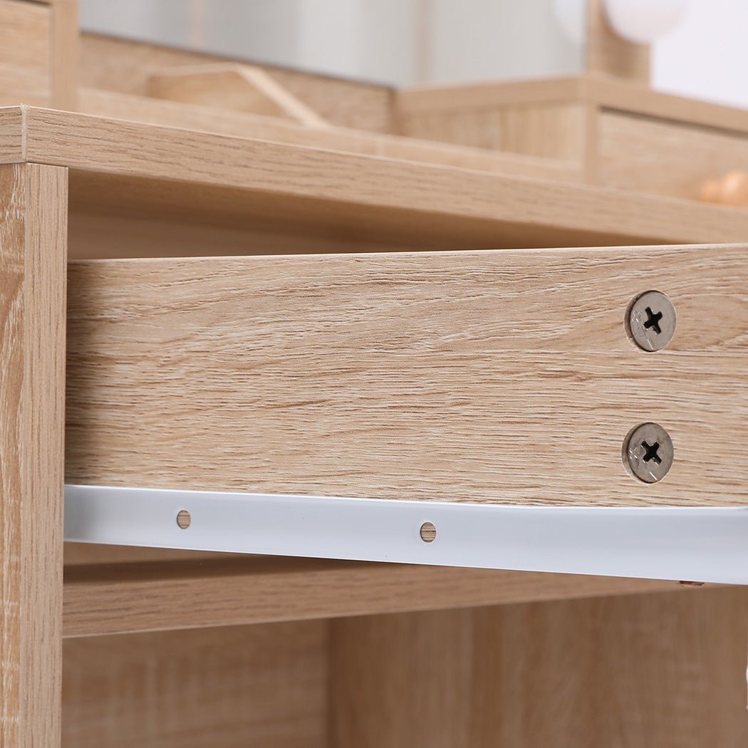 LED Dressing Table with Stool and Storage Drawers - Oak - Rivercity House & Home Co. (ABN 18 642 972 209) - Affordable Modern Furniture Australia