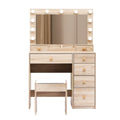 LED Dressing Table with Stool and Storage Drawers - Oak