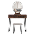 LED Dressing Table with Touch Dimming Mirror and Stool - Brown