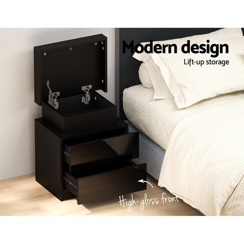 LED Light Bedside Table With Drawers Black - Rivercity House & Home Co. (ABN 18 642 972 209) - Affordable Modern Furniture Australia