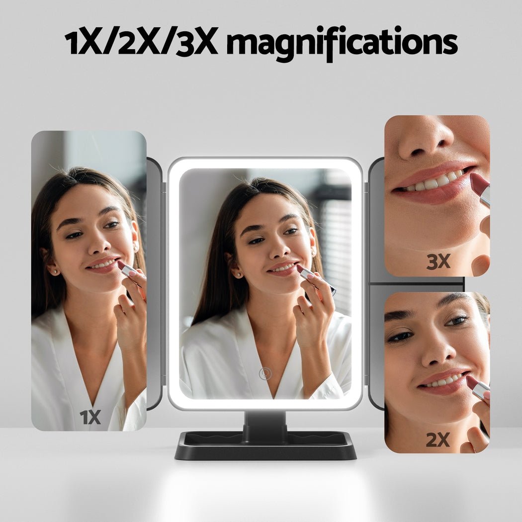 LED Makeup Mirror Tri - fold Lighted Vanity Mirrors 1X2X3X Magnifications - Health & Beauty > Makeup Mirrors - Rivercity House & Home Co. (ABN 18 642 972 209) - Affordable Modern Furniture Australia