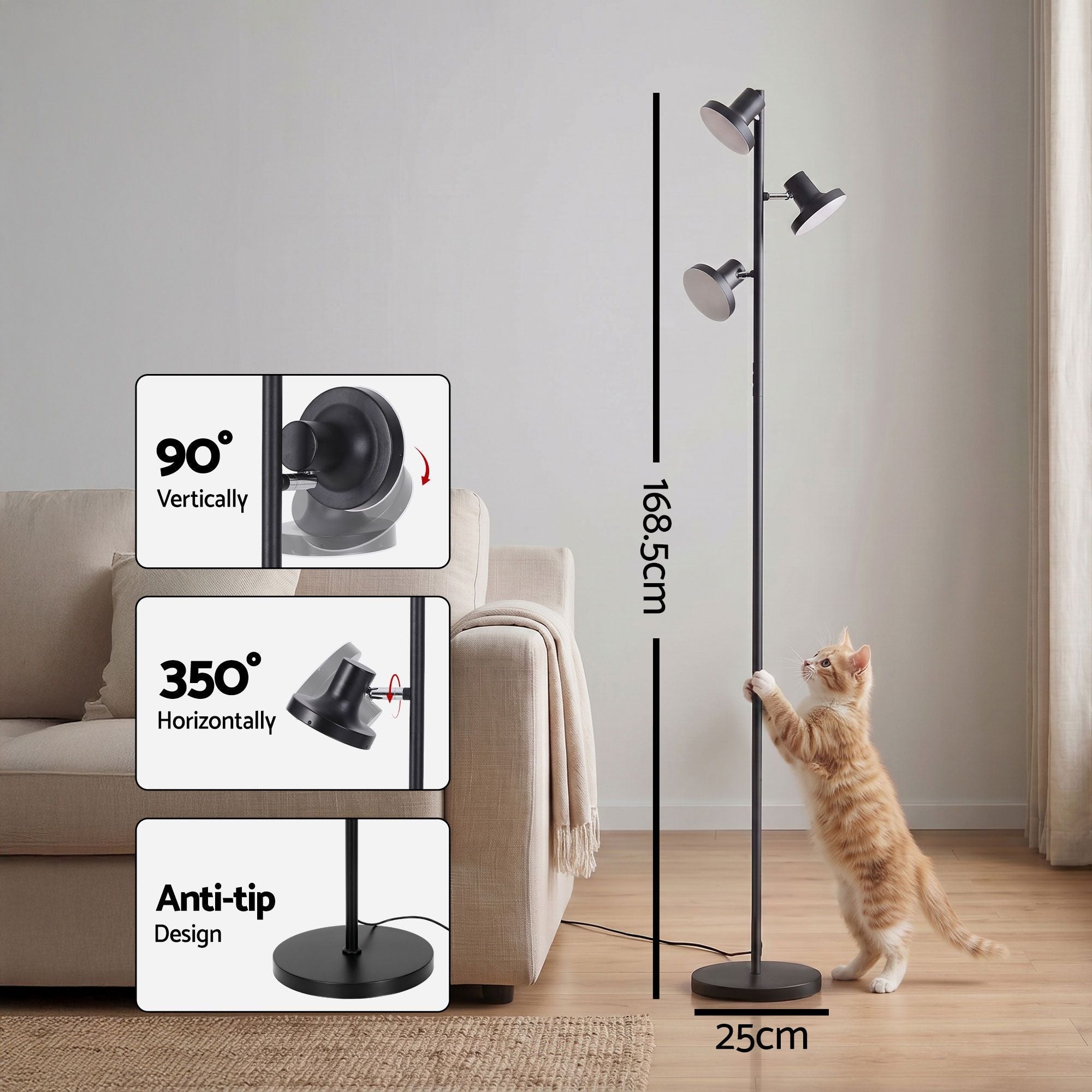 LED Tree Floor Lamp, 36W Modern Dimmable Standing Lamp with Remote & Touch Control, 4 Color Temperatures, 3 Rotatable LED Light Floor Lamps for Living Room, Bedroom, Office - Home & Garden > Lighting > Floor Lamps - Rivercity House & Home Co. (ABN 18 642 972 209) - Affordable Modern Furniture Australia