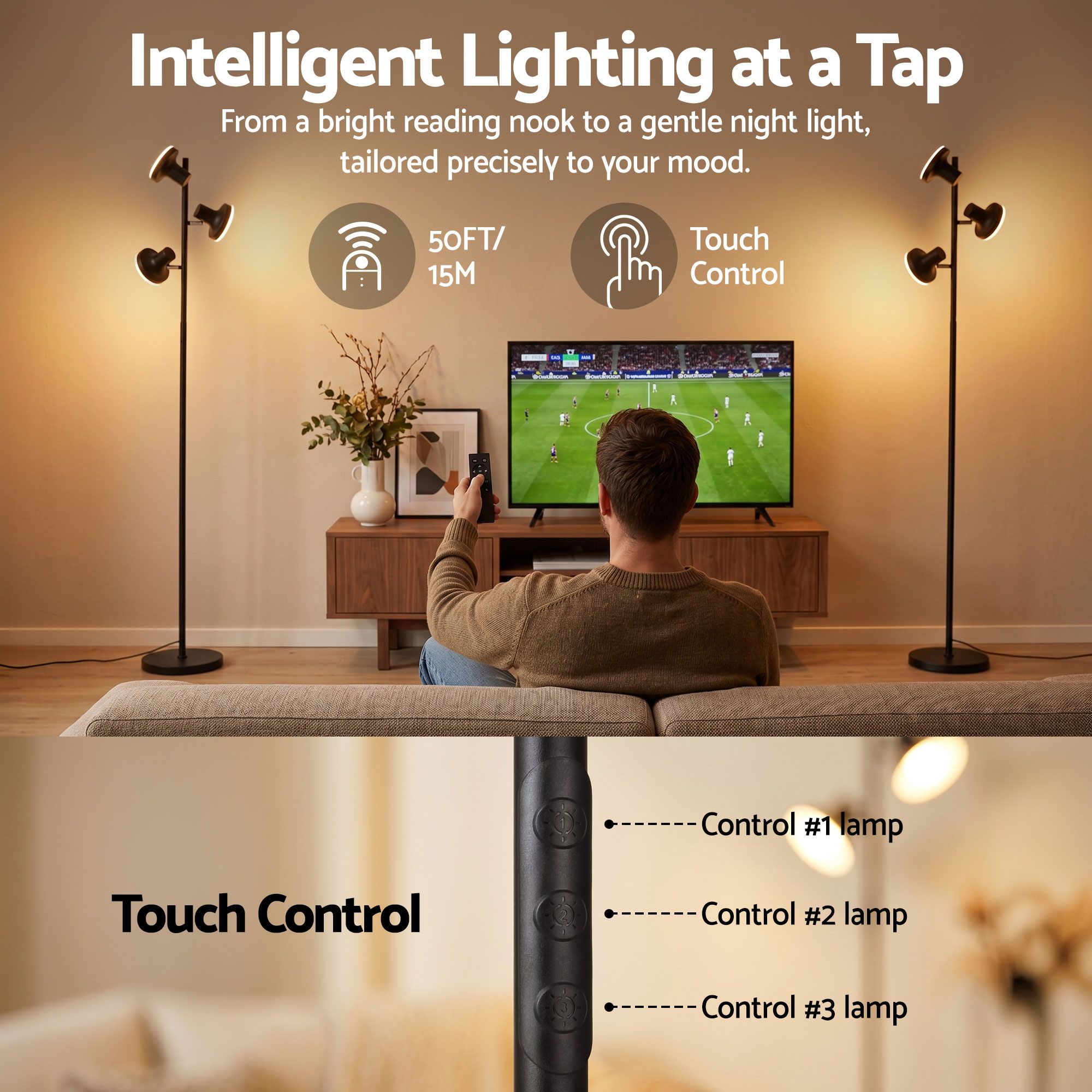 LED Tree Floor Lamp, 36W Modern Dimmable Standing Lamp with Remote & Touch Control, 4 Color Temperatures, 3 Rotatable LED Light Floor Lamps for Living Room, Bedroom, Office - Home & Garden > Lighting > Floor Lamps - Rivercity House & Home Co. (ABN 18 642 972 209) - Affordable Modern Furniture Australia