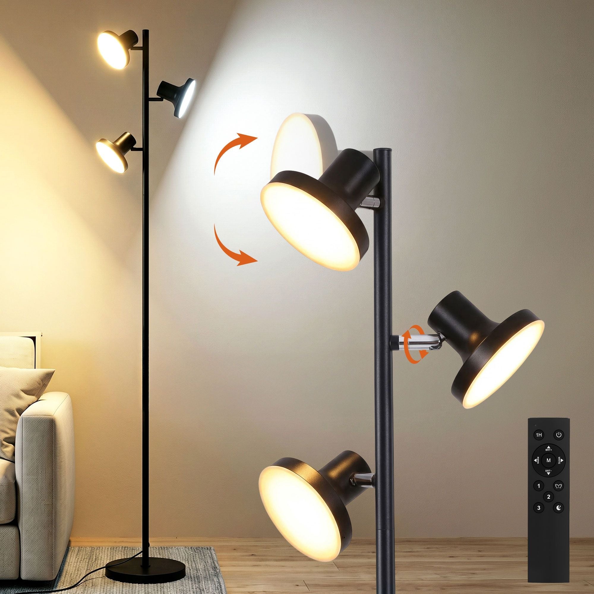 LED Tree Floor Lamp, 36W Modern Dimmable Standing Lamp with Remote & Touch Control, 4 Color Temperatures, 3 Rotatable LED Light Floor Lamps for Living Room, Bedroom, Office - Home & Garden > Lighting > Floor Lamps - Rivercity House & Home Co. (ABN 18 642 972 209) - Affordable Modern Furniture Australia
