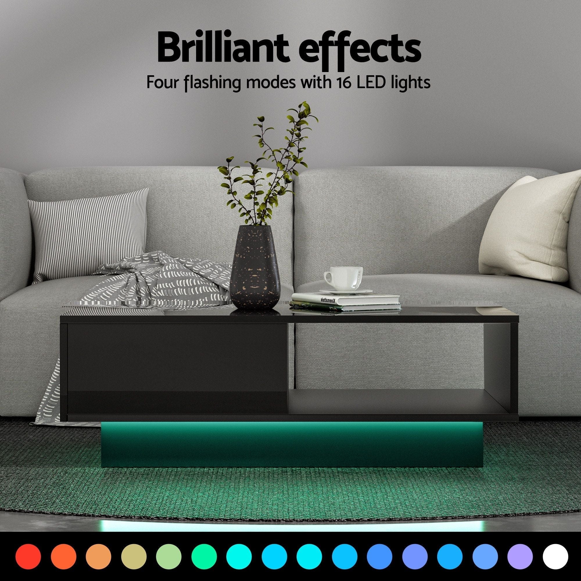 LED TV Unit & Coffee Table Set Storage Cabinet Black - Furniture > Living Room > TV Units - Rivercity House & Home Co. (ABN 18 642 972 209) - Affordable Modern Furniture Australia