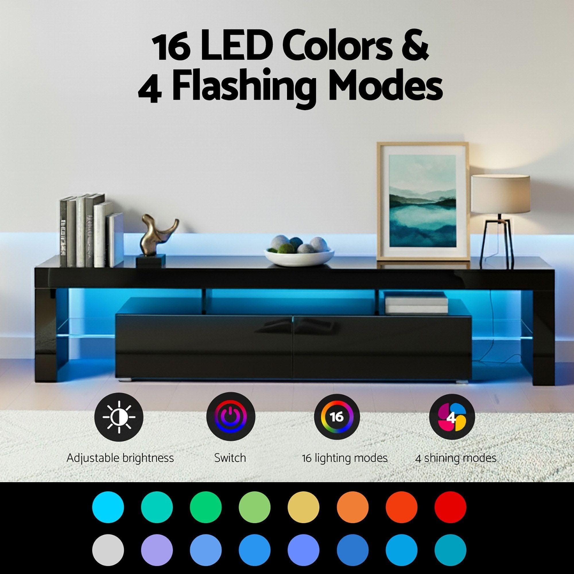 LED TV Unit & Coffee Table Set Storage Cabinet Black - Furniture > Living Room > TV Units - Rivercity House & Home Co. (ABN 18 642 972 209) - Affordable Modern Furniture Australia