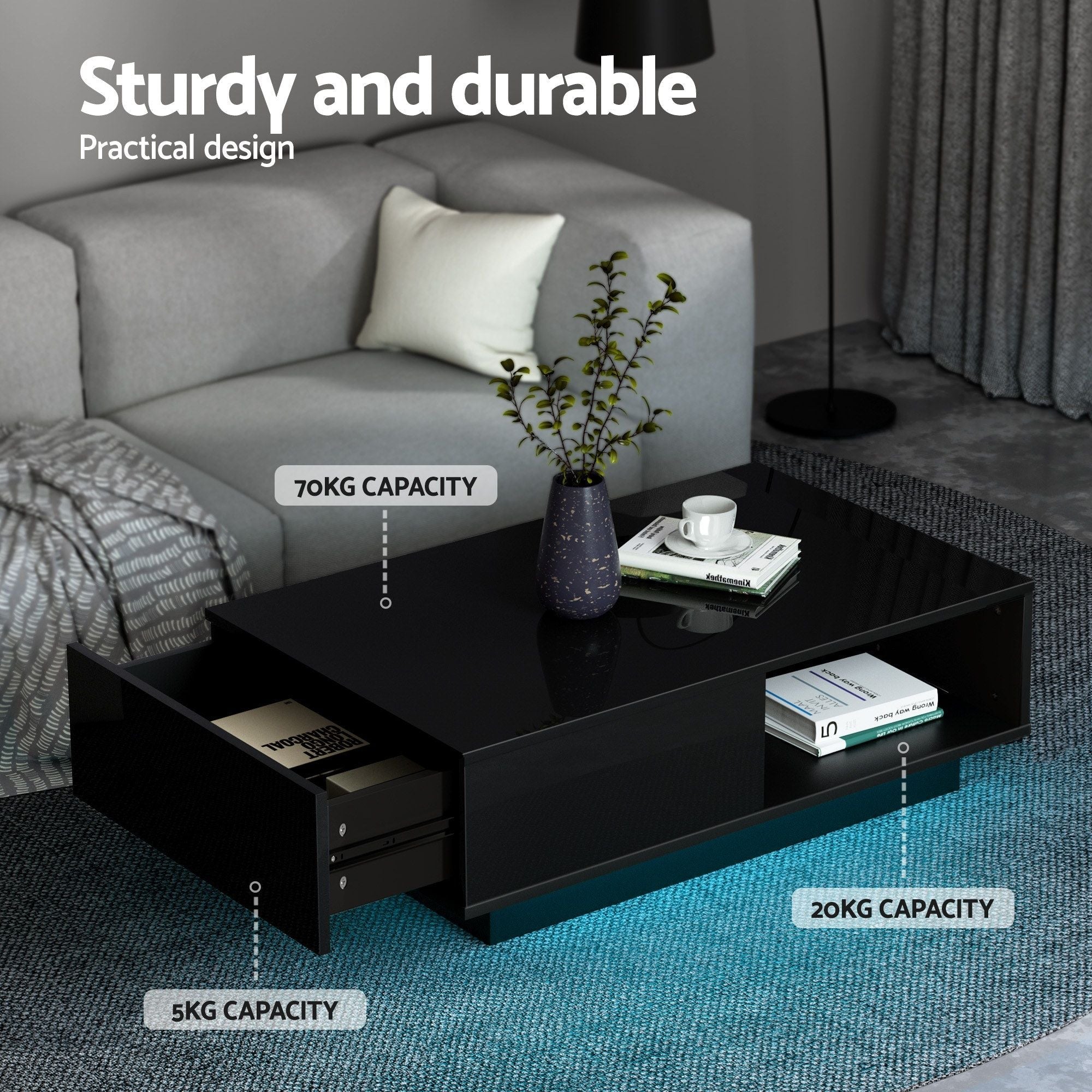 LED TV Unit & Coffee Table Set Storage Cabinet Black - Furniture > Living Room > TV Units - Rivercity House & Home Co. (ABN 18 642 972 209) - Affordable Modern Furniture Australia