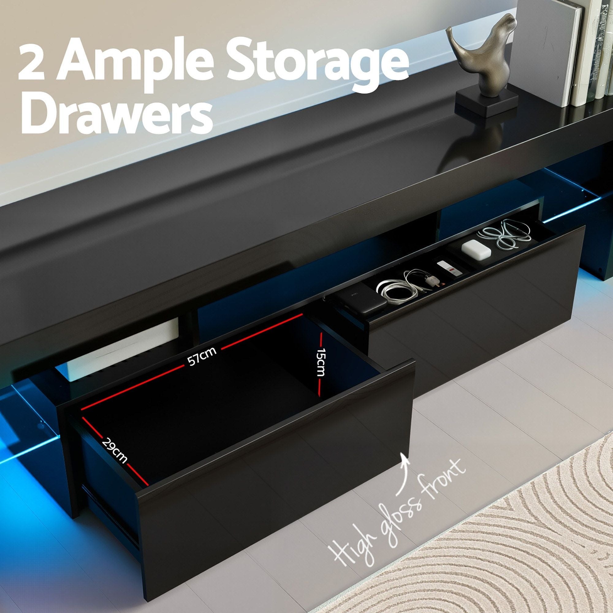 LED TV Unit & Coffee Table Set Storage Cabinet Black - Furniture > Living Room > TV Units - Rivercity House & Home Co. (ABN 18 642 972 209) - Affordable Modern Furniture Australia