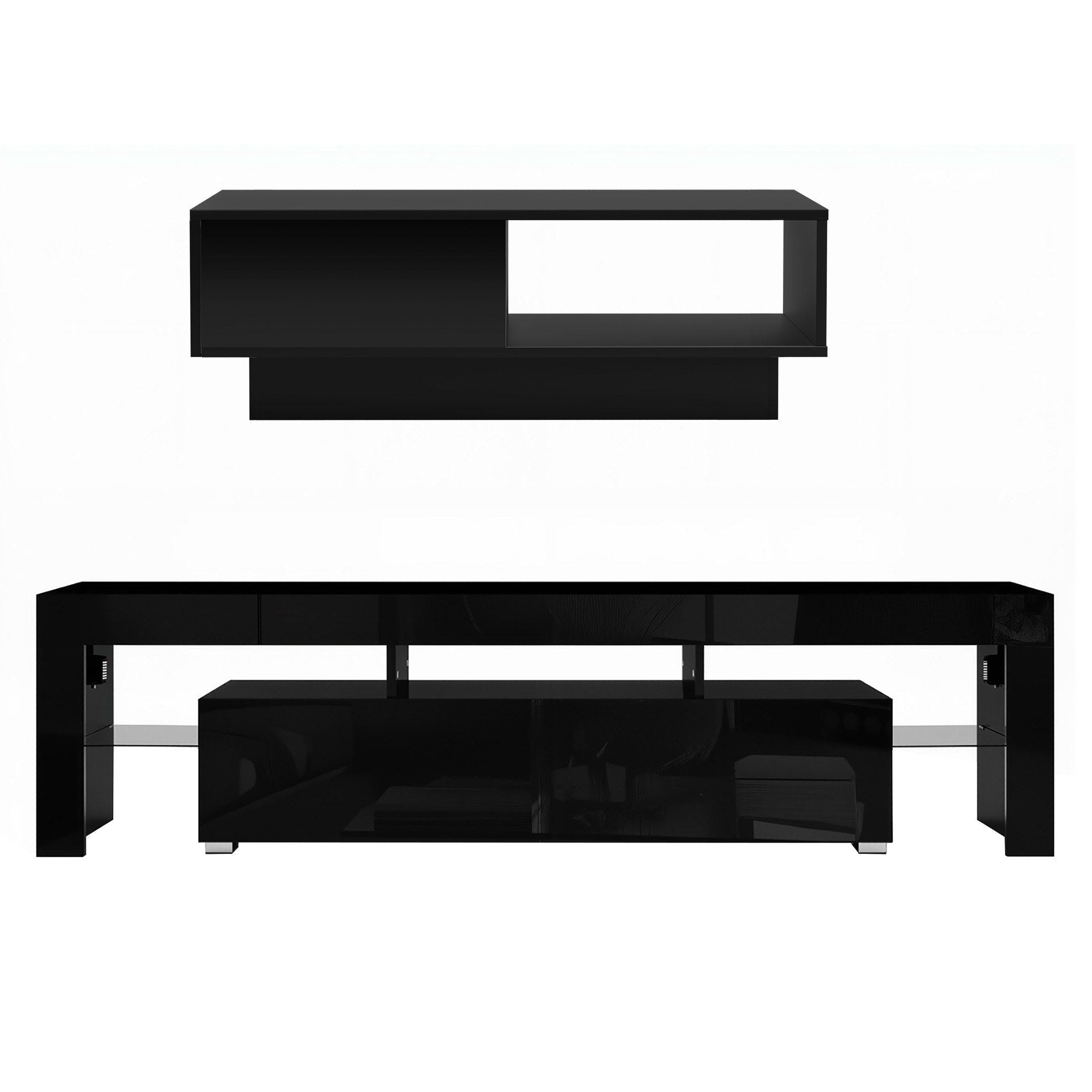 LED TV Unit & Coffee Table Set Storage Cabinet Black - Furniture > Living Room > TV Units - Rivercity House & Home Co. (ABN 18 642 972 209) - Affordable Modern Furniture Australia