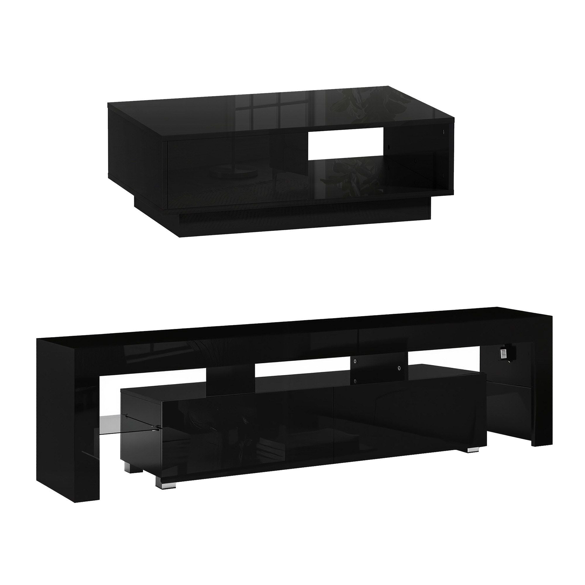 LED TV Unit & Coffee Table Set Storage Cabinet Black - Furniture > Living Room > TV Units - Rivercity House & Home Co. (ABN 18 642 972 209) - Affordable Modern Furniture Australia