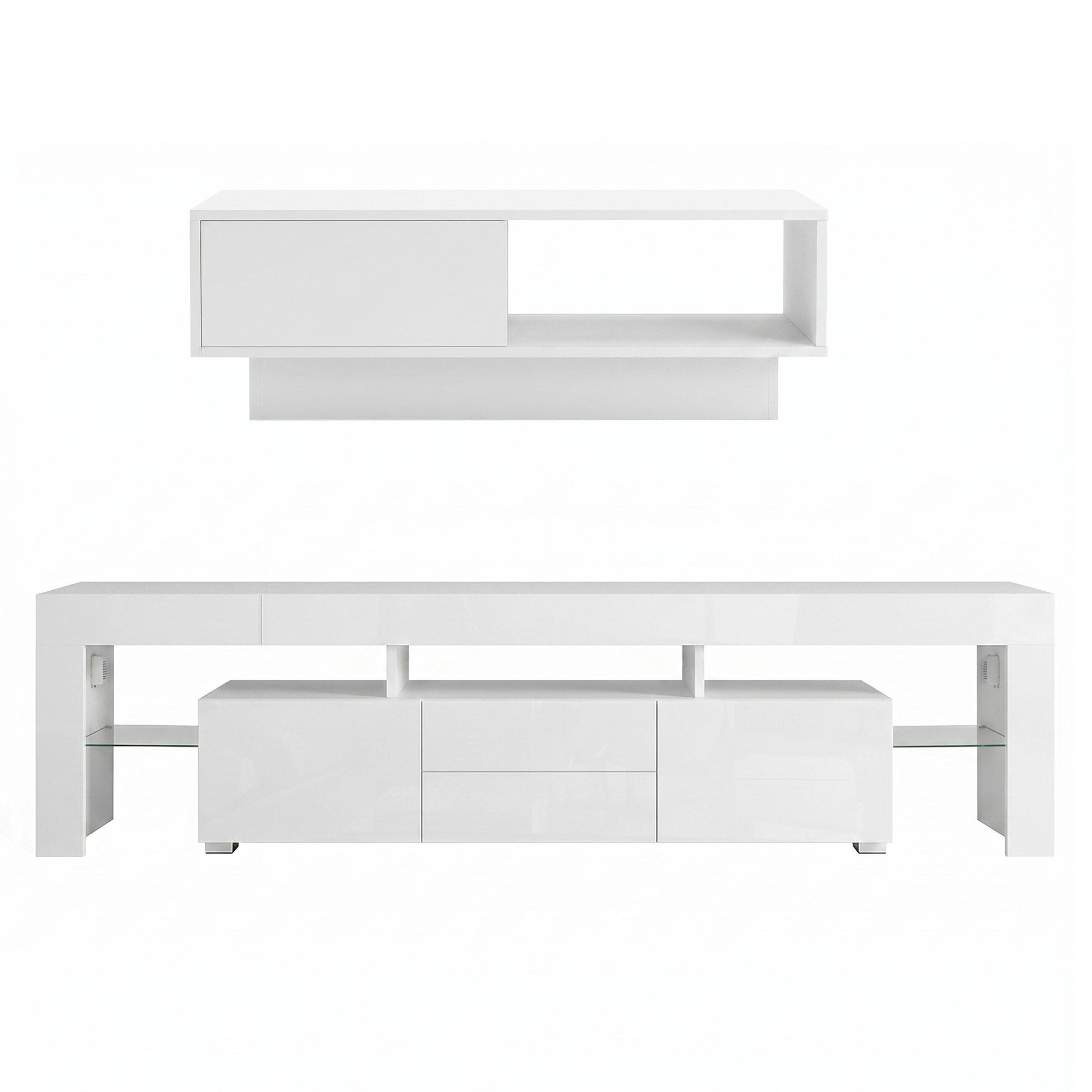 LED TV Unit & Coffee Table Set Storage Cabinet White - Furniture > Living Room > TV Units - Rivercity House & Home Co. (ABN 18 642 972 209) - Affordable Modern Furniture Australia