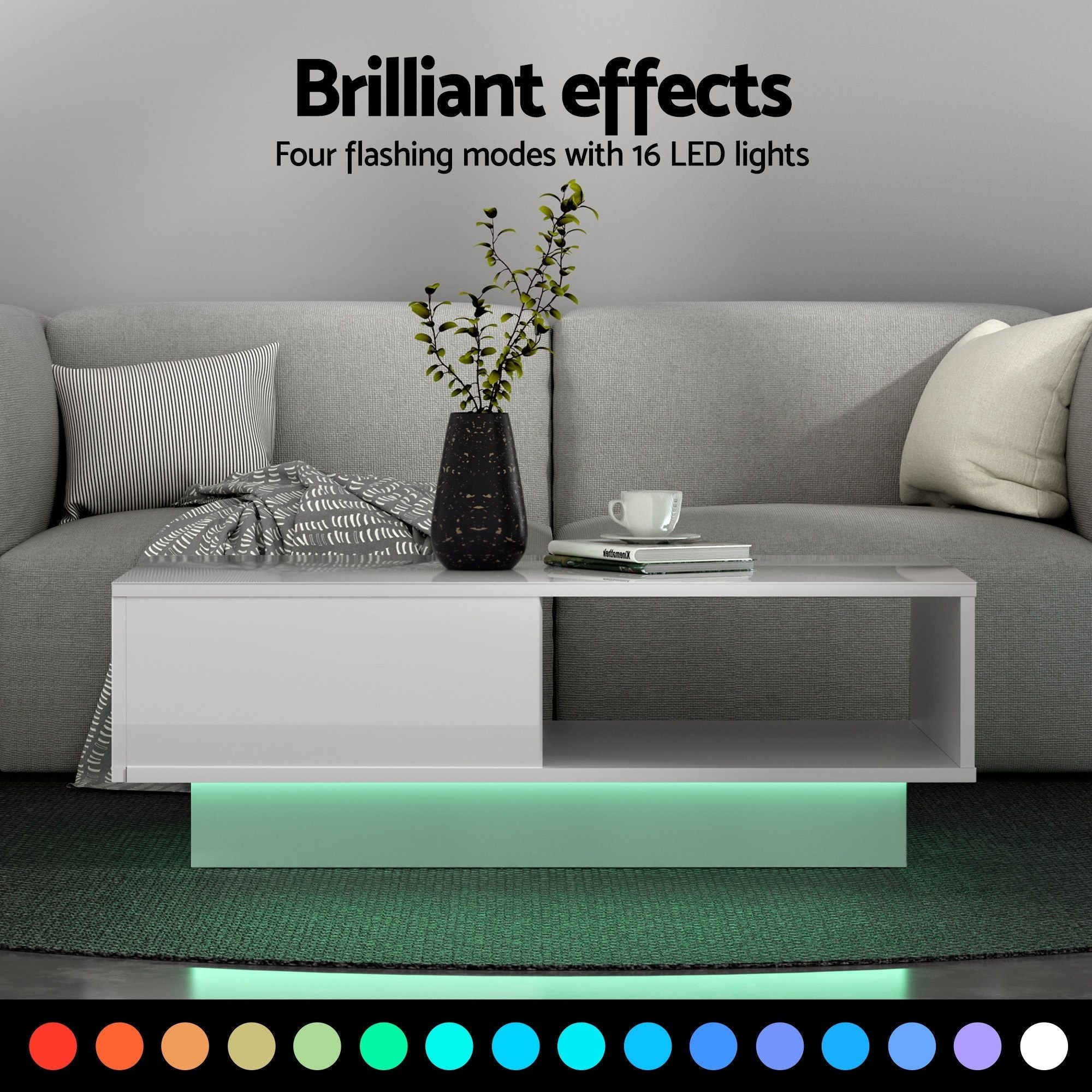 LED TV Unit & Coffee Table Set Storage Cabinet White - Furniture > Living Room > TV Units - Rivercity House & Home Co. (ABN 18 642 972 209) - Affordable Modern Furniture Australia