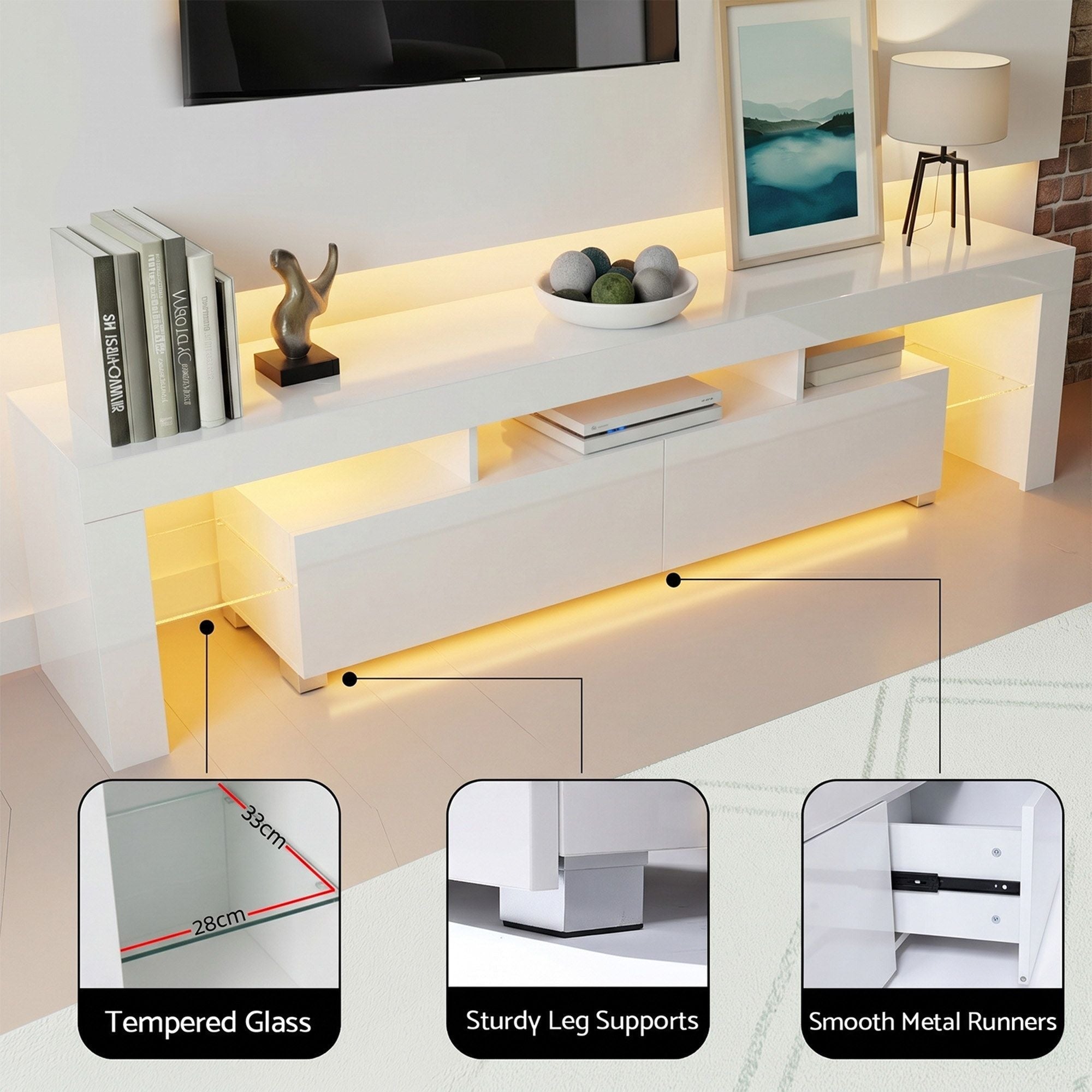 LED TV Unit & Coffee Table Set Storage Cabinet White - Furniture > Living Room > TV Units - Rivercity House & Home Co. (ABN 18 642 972 209) - Affordable Modern Furniture Australia