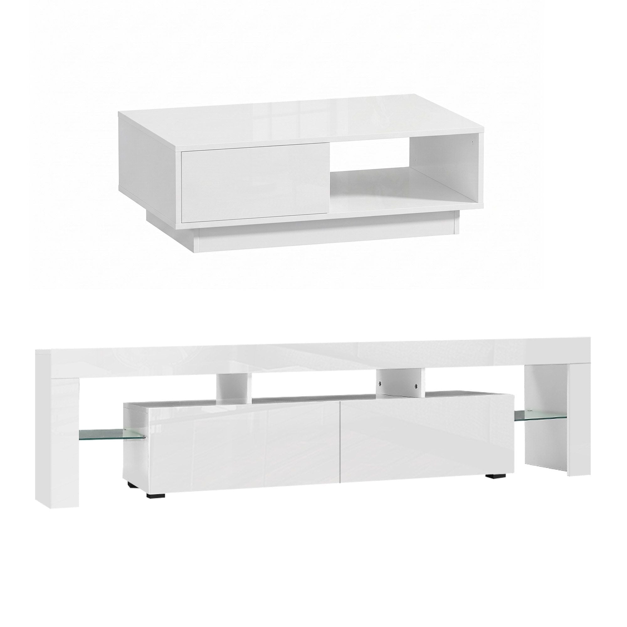 LED TV Unit & Coffee Table Set Storage Cabinet White - Furniture > Living Room > TV Units - Rivercity House & Home Co. (ABN 18 642 972 209) - Affordable Modern Furniture Australia