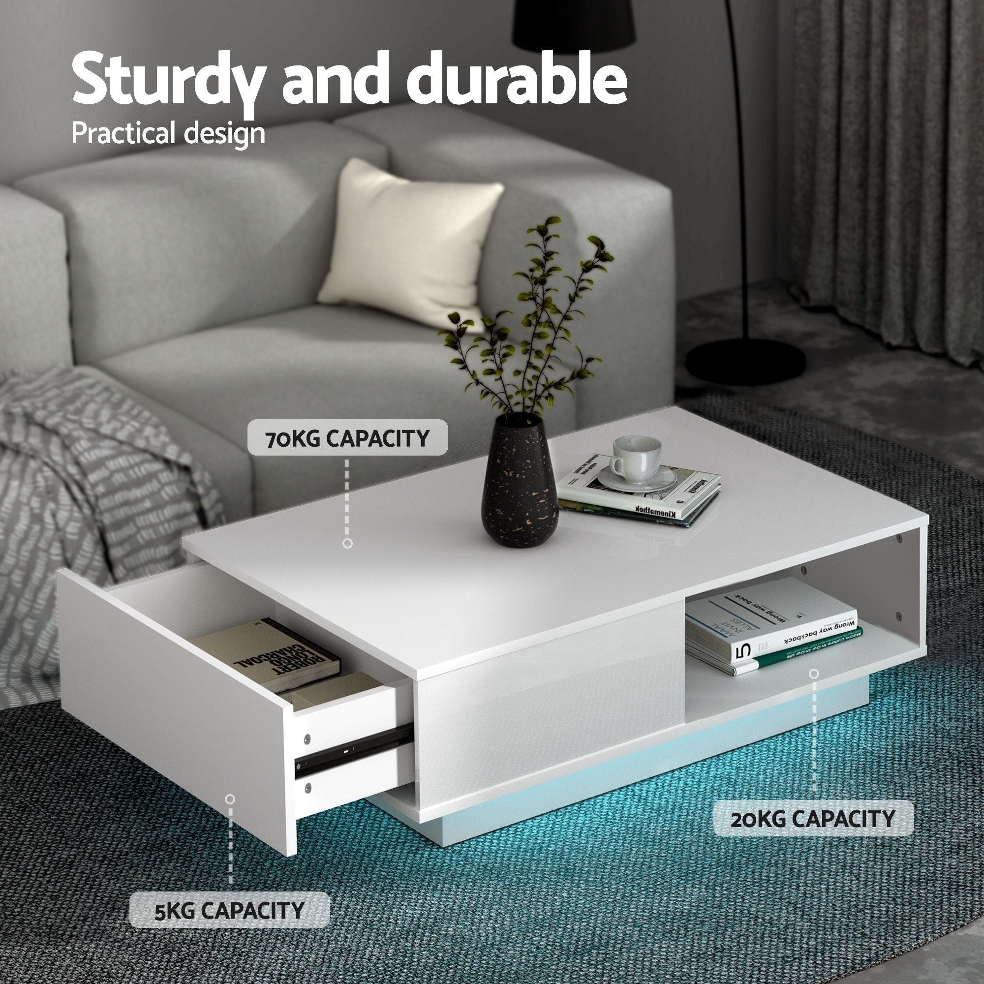 LED TV Unit & Coffee Table Set Storage Cabinet White - Furniture > Living Room > TV Units - Rivercity House & Home Co. (ABN 18 642 972 209) - Affordable Modern Furniture Australia