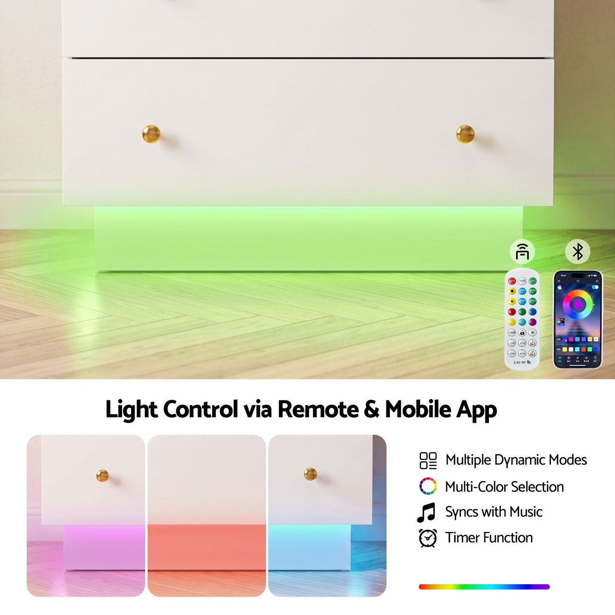 LED Wardrobe Cabinet with Mirror, 2 Drawers & Hanging Rail - Home & Garden > Storage > Clothing & Wardrobe Storage - Rivercity House & Home Co. (ABN 18 642 972 209) - Affordable Modern Furniture Australia