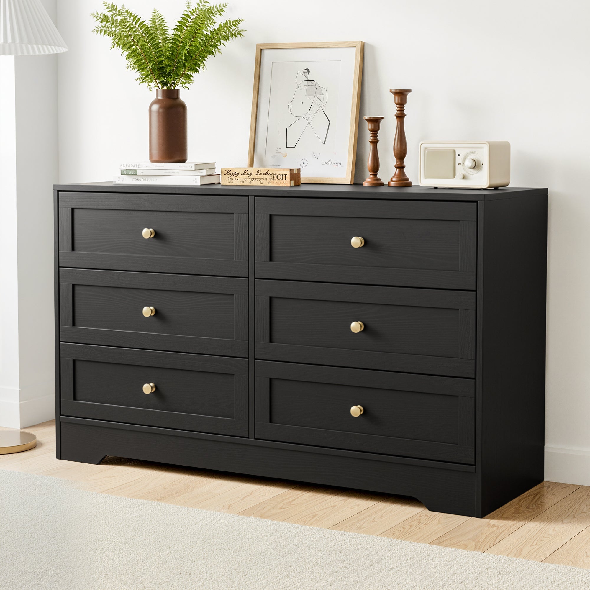 LEIF 6 Drawer Tallboy Chest of Drawers Cabinet - Black - Furniture > Bedroom > Dressers - Rivercity House & Home Co. (ABN 18 642 972 209) - Affordable Modern Furniture Australia