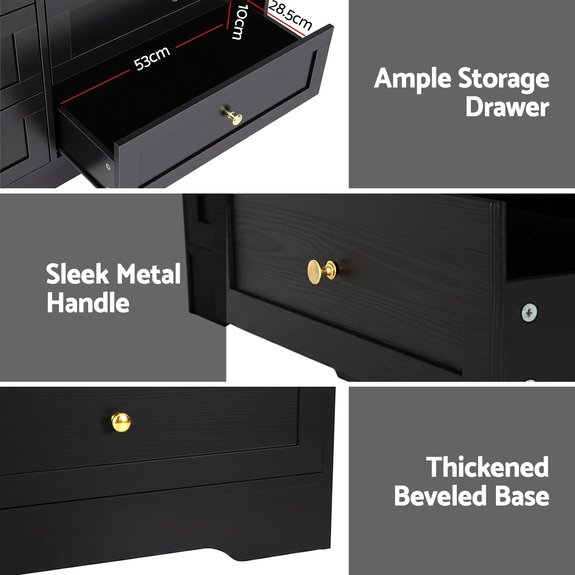 LEIF 6 Drawer Tallboy Chest of Drawers Cabinet - Black - Furniture > Bedroom > Dressers - Rivercity House & Home Co. (ABN 18 642 972 209) - Affordable Modern Furniture Australia