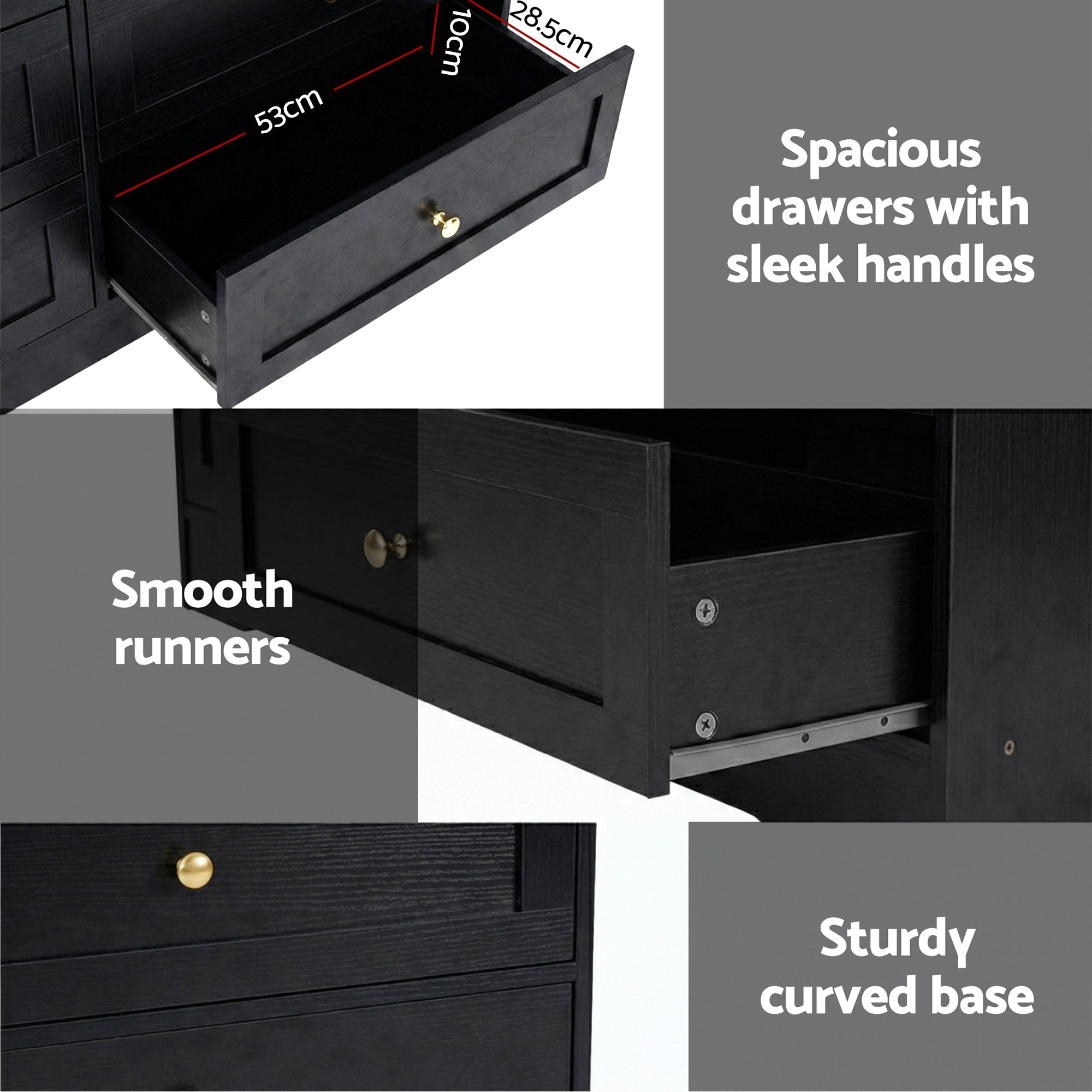 LEIF 6 Drawer Tallboy Chest of Drawers Cabinet - Black - Furniture > Bedroom > Dressers - Rivercity House & Home Co. (ABN 18 642 972 209) - Affordable Modern Furniture Australia