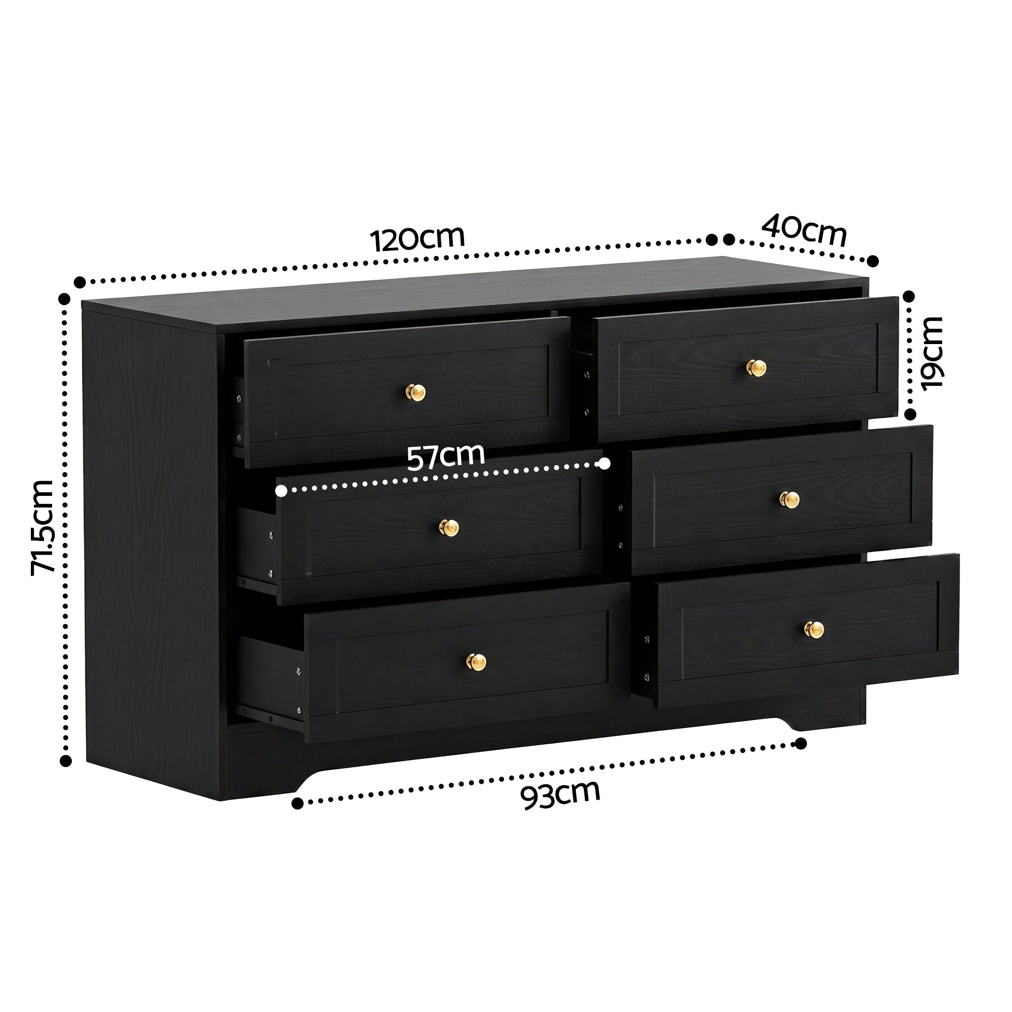 LEIF 6 Drawer Tallboy Chest of Drawers Cabinet - Black - Furniture > Bedroom > Dressers - Rivercity House & Home Co. (ABN 18 642 972 209) - Affordable Modern Furniture Australia