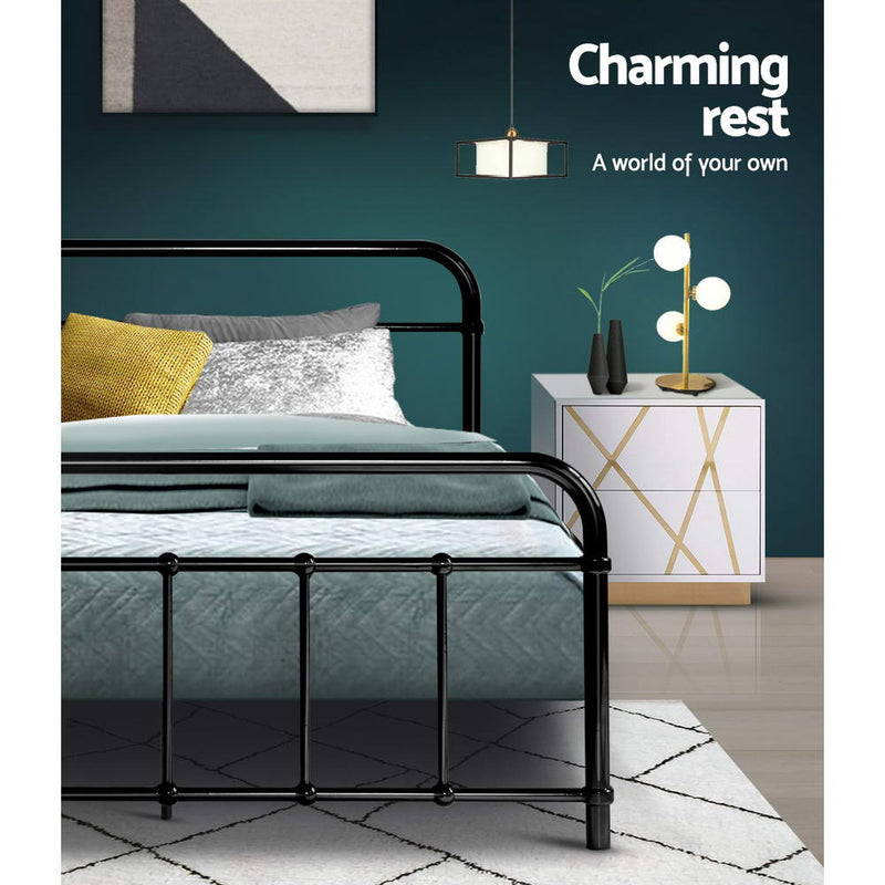 Leo Metal King Single Bed Frame Black - Rivercity House & Home Co. (ABN 18 642 972 209) - Affordable Modern Furniture Australia