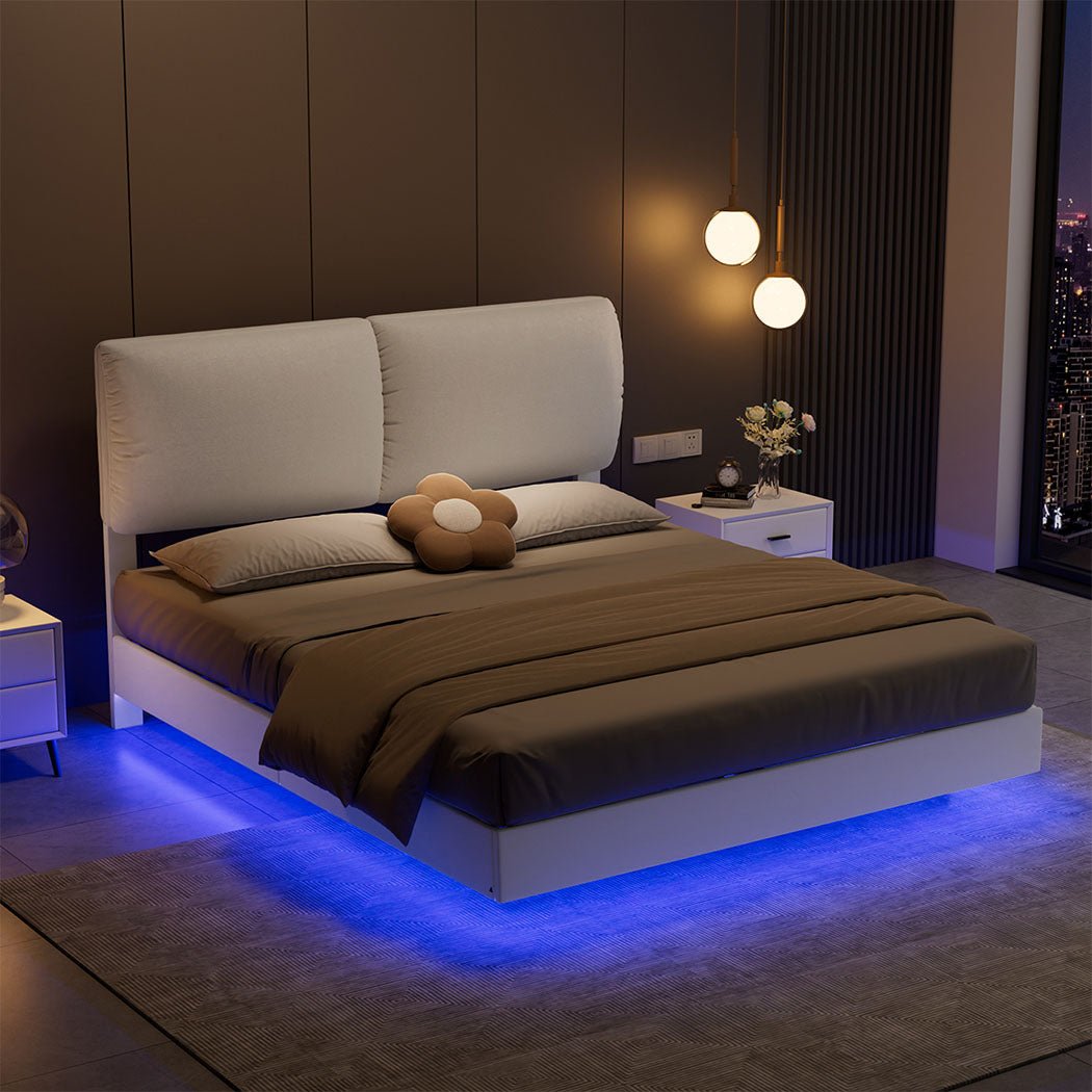 Levanta Queen Floating LED Bed Frame – White - Rivercity House & Home Co. (ABN 18 642 972 209) - Affordable Modern Furniture Australia