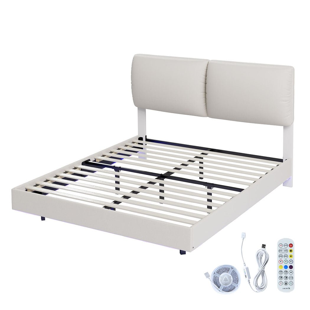 Levanta Queen Floating LED Bed Frame – White - Rivercity House & Home Co. (ABN 18 642 972 209) - Affordable Modern Furniture Australia