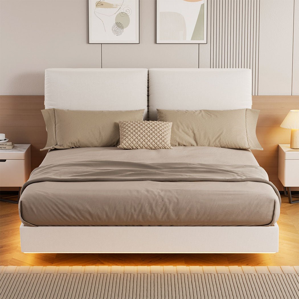 Levanta Queen Floating LED Bed Frame – White - Rivercity House & Home Co. (ABN 18 642 972 209) - Affordable Modern Furniture Australia