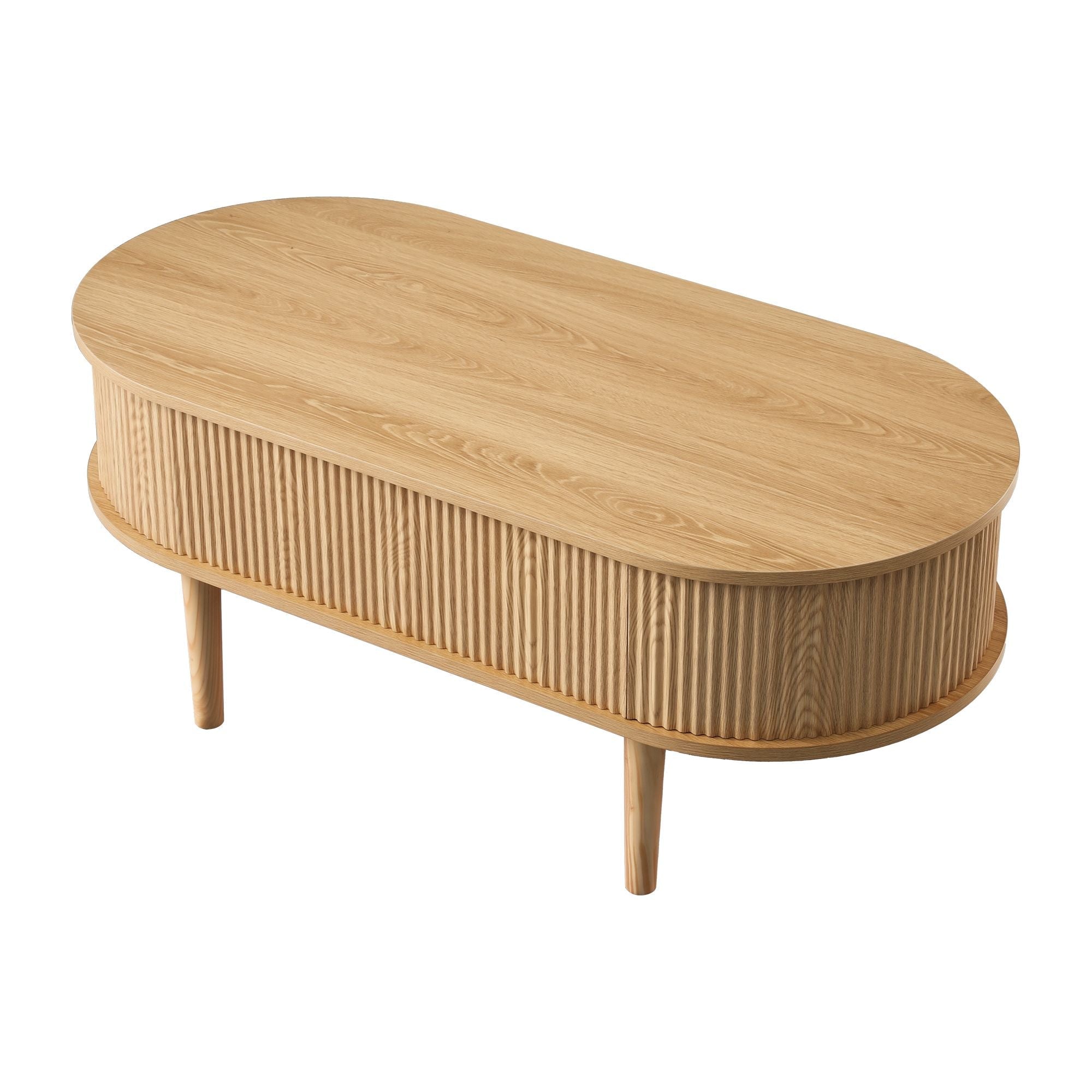 Lift Top Coffee Table Fluted Centre Table with Hidden Storage Oval 100cm - Furniture > Living Room > Coffee Tables - Rivercity House & Home Co. (ABN 18 642 972 209) - Affordable Modern Furniture Australia