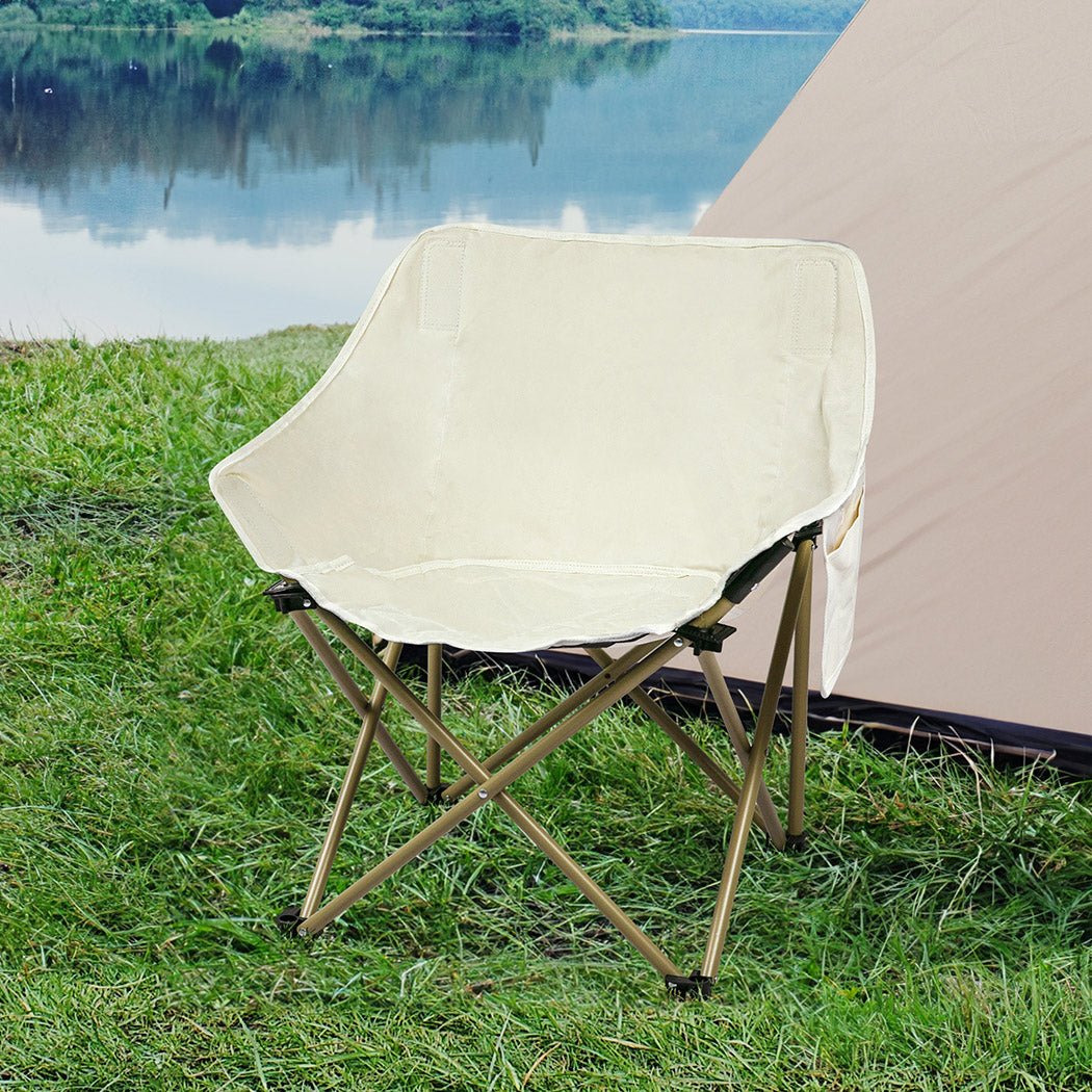 Lightweight Folding Camping Moon Chair with Carry Bag - Beige - Rivercity House & Home Co. (ABN 18 642 972 209) - Affordable Modern Furniture Australia