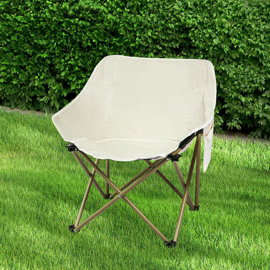 Lightweight Folding Camping Moon Chair with Carry Bag - Beige - Rivercity House & Home Co. (ABN 18 642 972 209) - Affordable Modern Furniture Australia