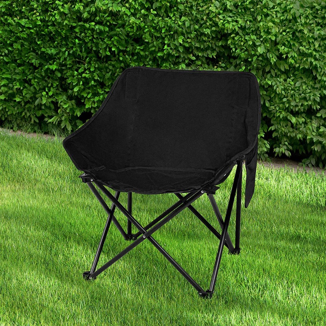 Lightweight Folding Camping Moon Chair with Carry Bag - Black - Rivercity House & Home Co. (ABN 18 642 972 209) - Affordable Modern Furniture Australia