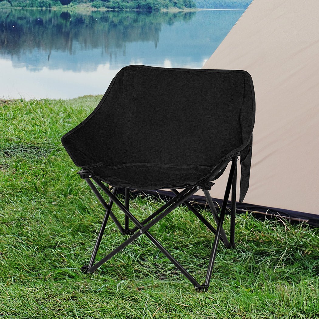 Lightweight Folding Camping Moon Chair with Carry Bag - Black - Rivercity House & Home Co. (ABN 18 642 972 209) - Affordable Modern Furniture Australia