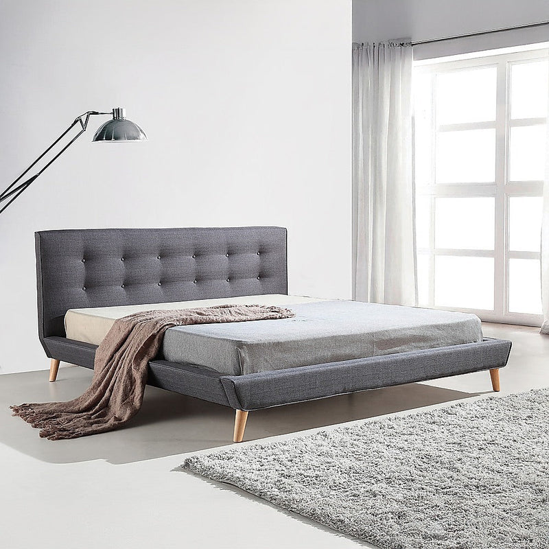 Linen Fabric Deluxe King Bed Frame Grey - Rivercity House & Home Co. (ABN 18 642 972 209) - Affordable Modern Furniture Australia