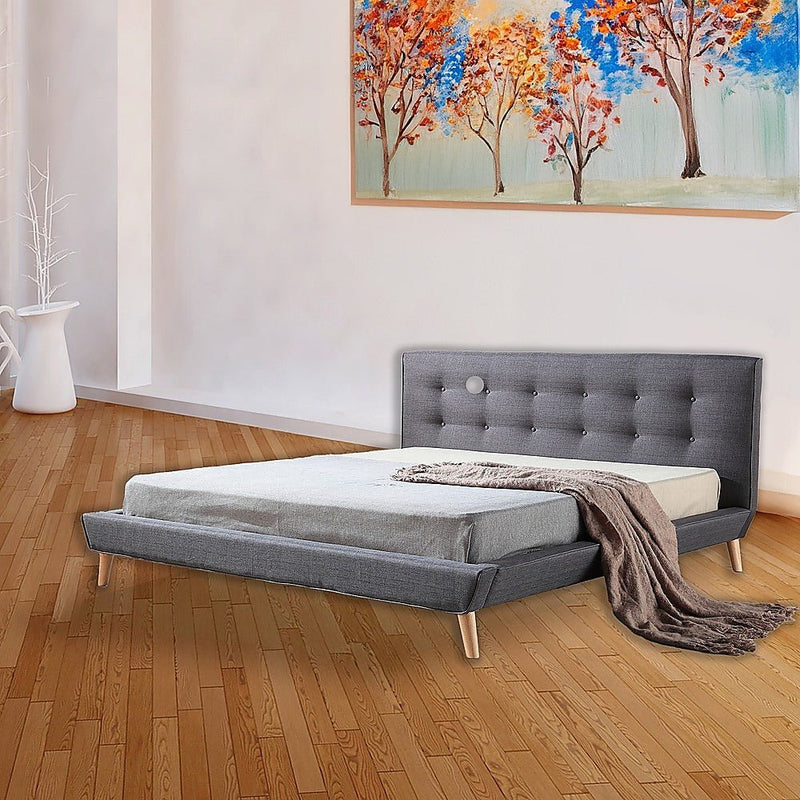 Linen Fabric Deluxe King Bed Frame Grey - Rivercity House & Home Co. (ABN 18 642 972 209) - Affordable Modern Furniture Australia