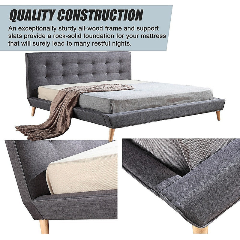 Linen Fabric Deluxe King Bed Frame Grey - Rivercity House & Home Co. (ABN 18 642 972 209) - Affordable Modern Furniture Australia