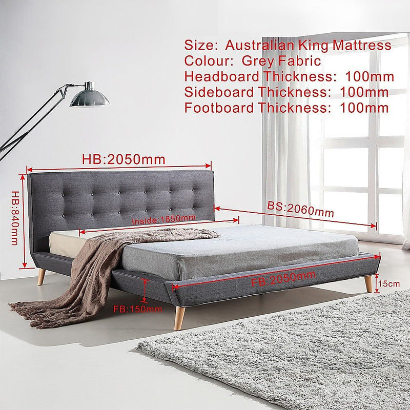 Linen Fabric Deluxe King Bed Frame Grey - Rivercity House & Home Co. (ABN 18 642 972 209) - Affordable Modern Furniture Australia