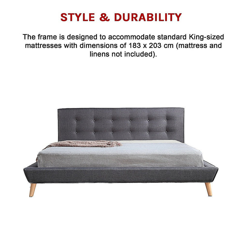 Linen Fabric Deluxe King Bed Frame Grey - Rivercity House & Home Co. (ABN 18 642 972 209) - Affordable Modern Furniture Australia