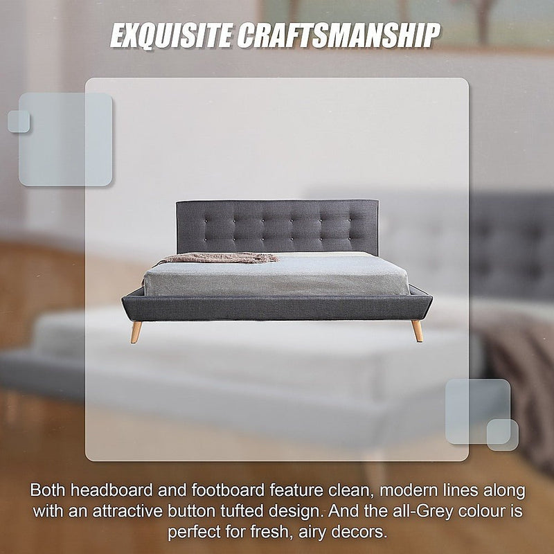 Linen Fabric Deluxe King Bed Frame Grey - Rivercity House & Home Co. (ABN 18 642 972 209) - Affordable Modern Furniture Australia