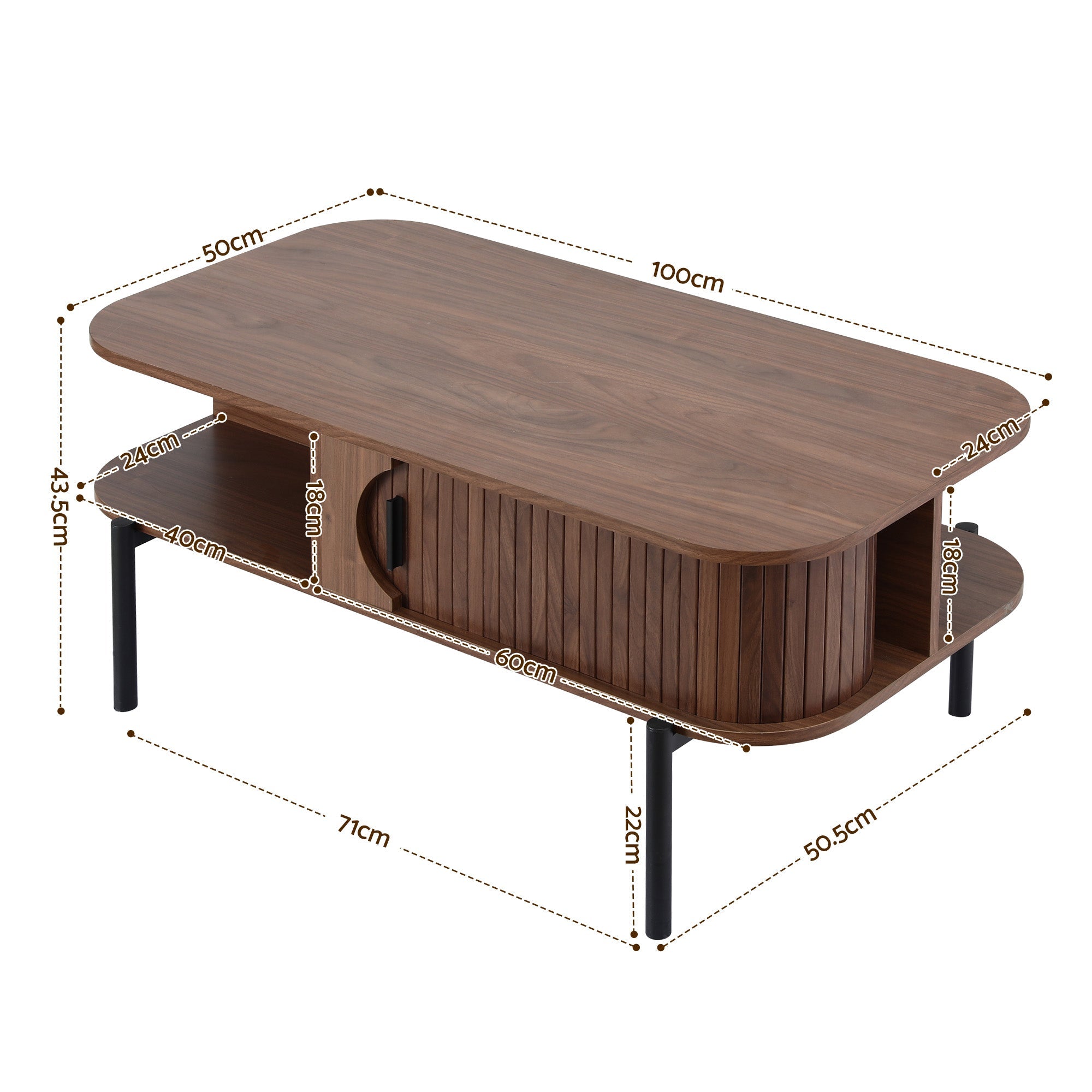 Living Room Coffee Table with Shelf and Cabinet - Walnut - Furniture > Living Room > Coffee Tables - Rivercity House & Home Co. (ABN 18 642 972 209) - Affordable Modern Furniture Australia