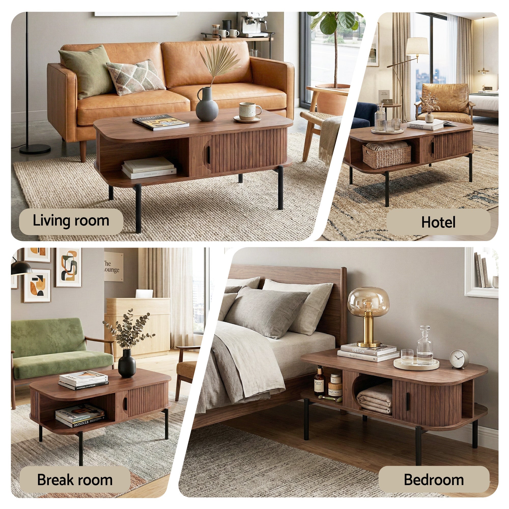 Living Room Coffee Table with Shelf and Cabinet - Walnut - Furniture > Living Room > Coffee Tables - Rivercity House & Home Co. (ABN 18 642 972 209) - Affordable Modern Furniture Australia