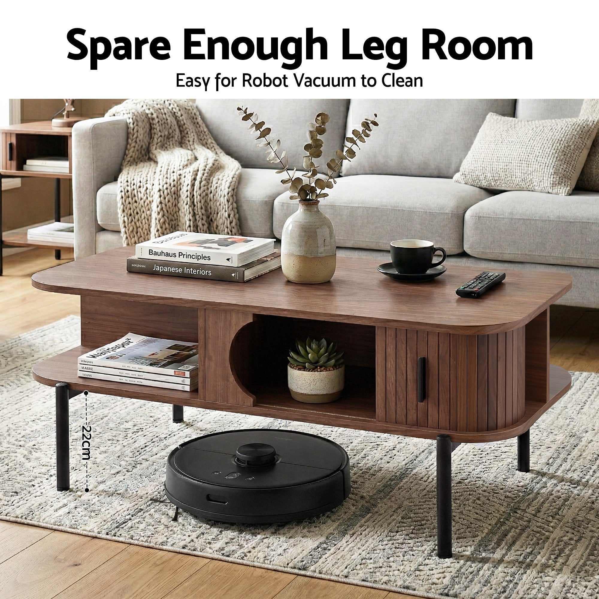 Living Room Coffee Table with Shelf and Cabinet - Walnut - Furniture > Living Room > Coffee Tables - Rivercity House & Home Co. (ABN 18 642 972 209) - Affordable Modern Furniture Australia