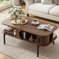 Living Room Coffee Table with Shelf and Cabinet - Walnut