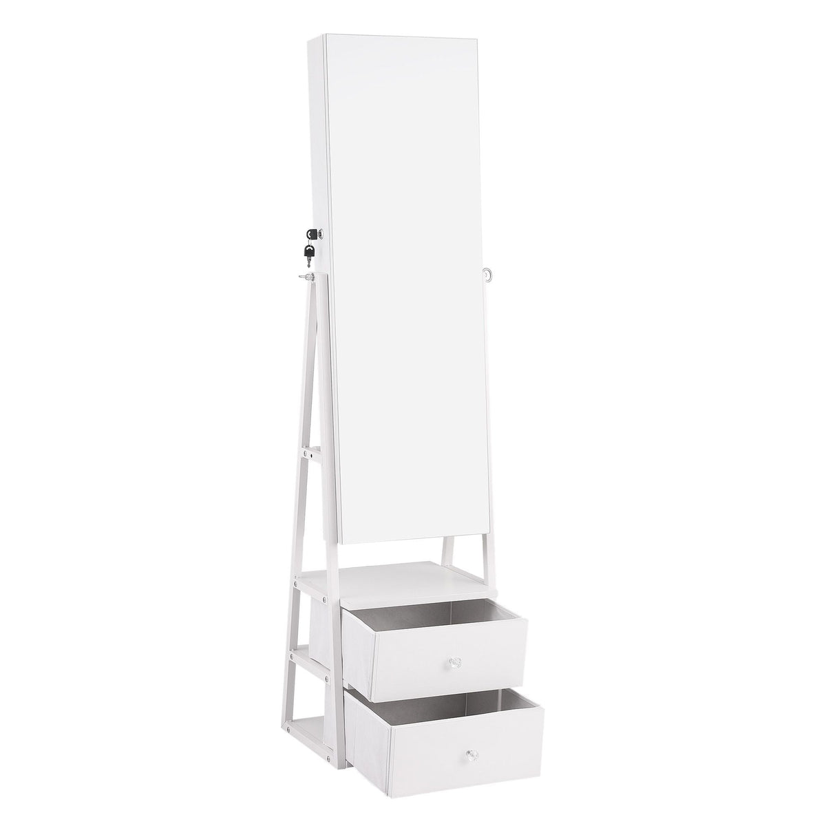 Lockable Freestanding Jewelry Armoire with Mirror and Drawers - White - Home & Garden > Storage > Storage Cabinets & Lockers - Rivercity House & Home Co. (ABN 18 642 972 209) - Affordable Modern Furniture Australia