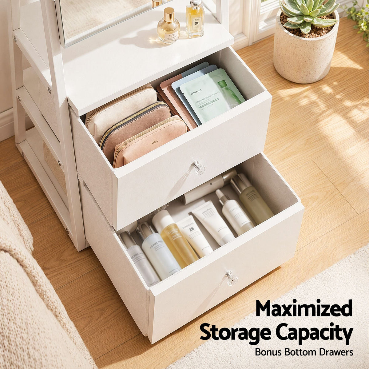 Lockable Freestanding Jewelry Armoire with Mirror and Drawers - White - Home & Garden > Storage > Storage Cabinets & Lockers - Rivercity House & Home Co. (ABN 18 642 972 209) - Affordable Modern Furniture Australia