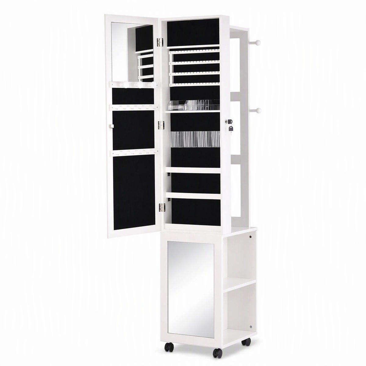Lockable Jewellery Cabinet with Mobile Frameless Mirror - White - Home & Garden > Storage > Storage Cabinets & Lockers - Rivercity House & Home Co. (ABN 18 642 972 209) - Affordable Modern Furniture Australia