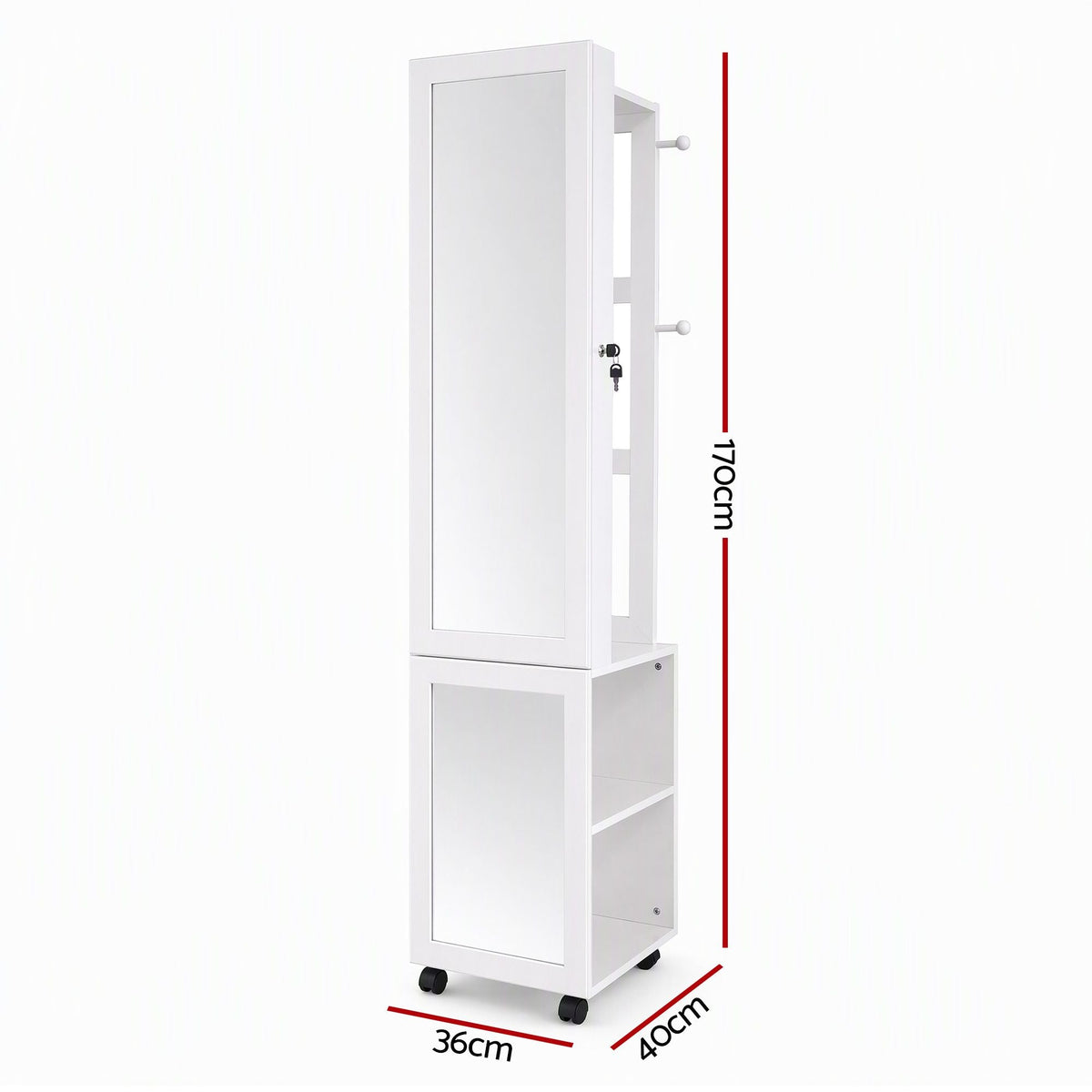 Lockable Jewellery Cabinet with Mobile Frameless Mirror - White - Home & Garden > Storage > Storage Cabinets & Lockers - Rivercity House & Home Co. (ABN 18 642 972 209) - Affordable Modern Furniture Australia