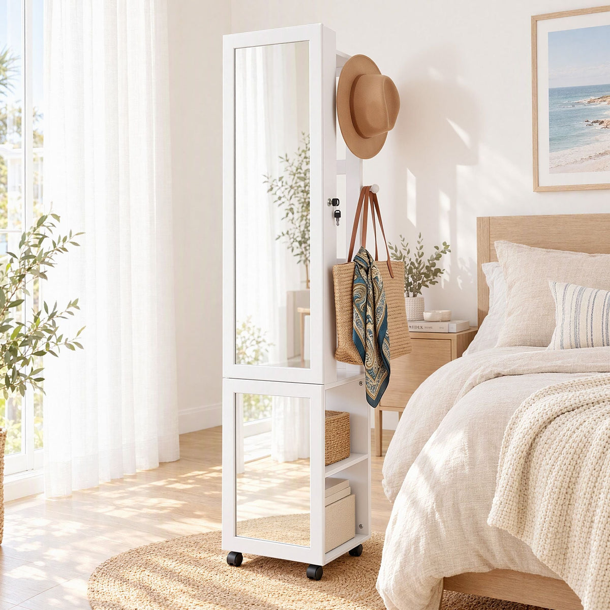 Lockable Jewellery Cabinet with Mobile Frameless Mirror - White - Home & Garden > Storage > Storage Cabinets & Lockers - Rivercity House & Home Co. (ABN 18 642 972 209) - Affordable Modern Furniture Australia