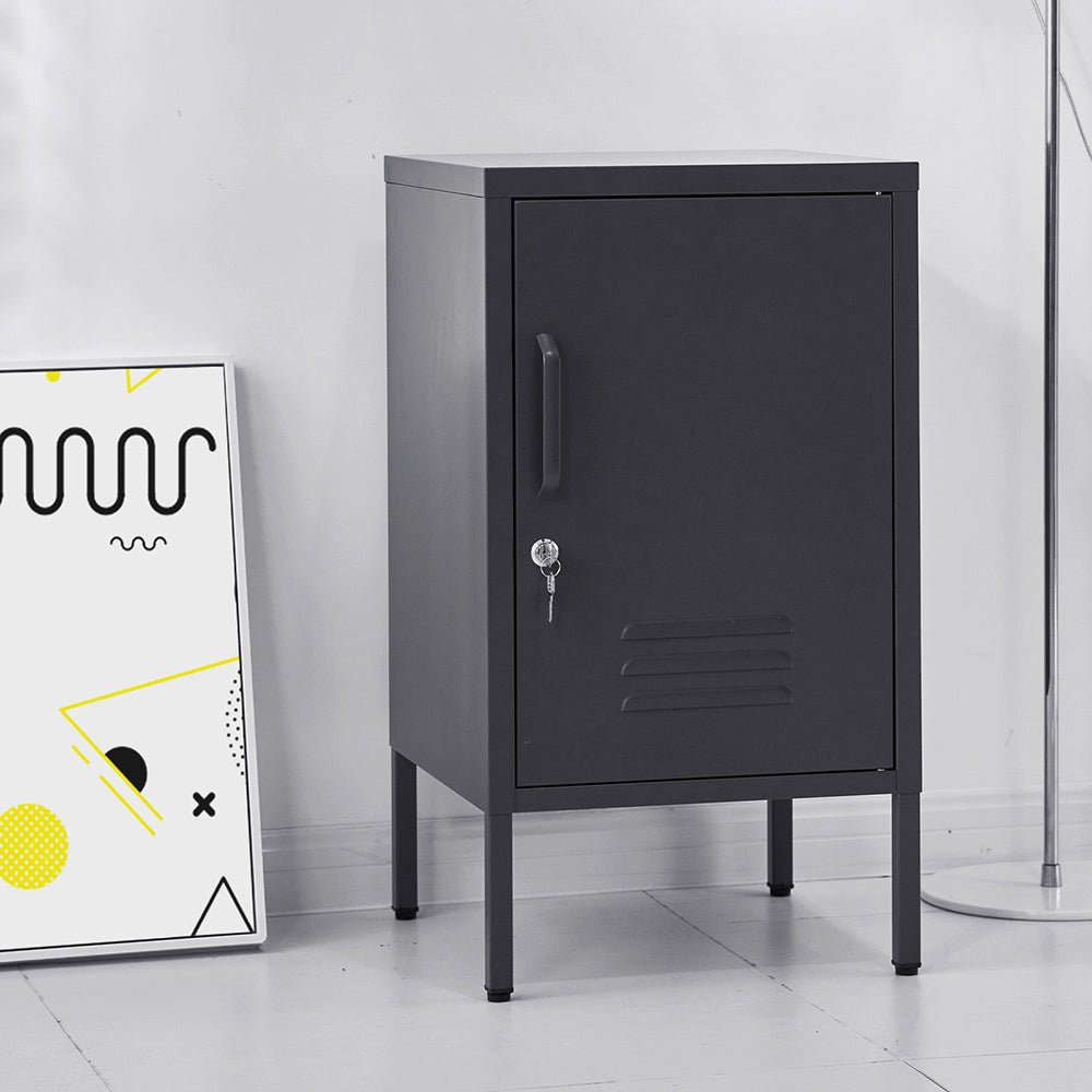Lockable Metal Bedside Table Cabinet - Black - Furniture > Bedroom - Rivercity House & Home Co. (ABN 18 642 972 209) - Affordable Modern Furniture Australia