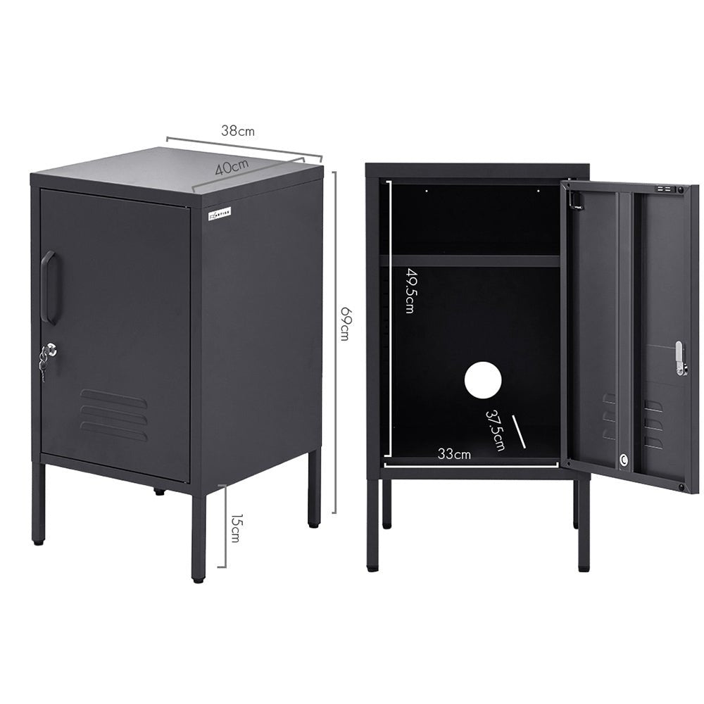Lockable Metal Bedside Table Cabinet - Black - Furniture > Bedroom - Rivercity House & Home Co. (ABN 18 642 972 209) - Affordable Modern Furniture Australia